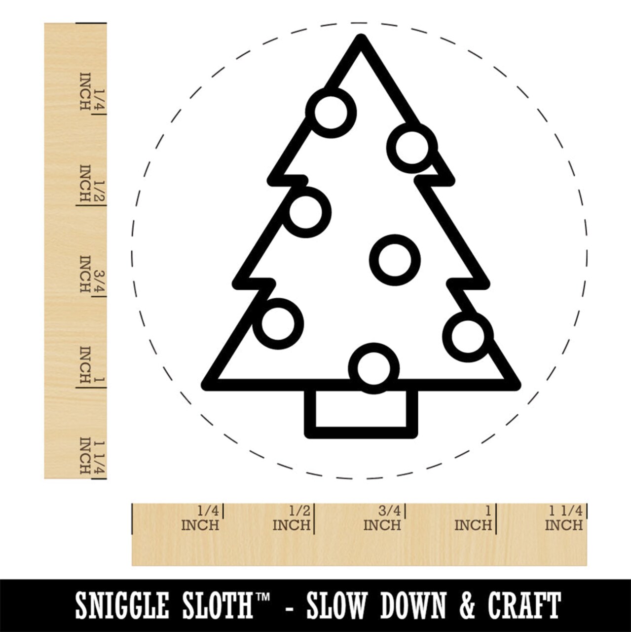 Christmas Tree with Round Ornaments Rubber Stamp for Stamping Crafting Planners